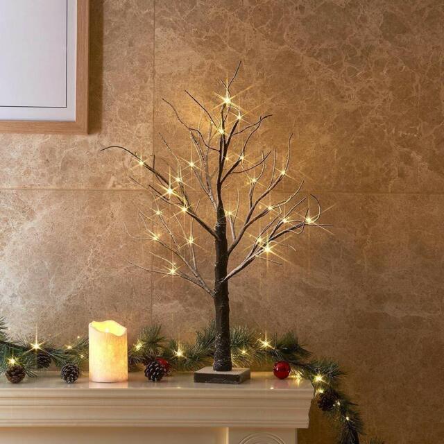 2ft Snowy Effect Warm White Twig Tree Christmas Xmas Decoration 60cm