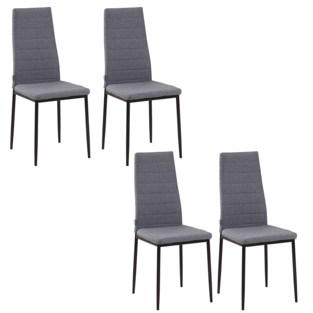 Homcom High Back Dining Chairs Upholstered Fabric - Grey, Set Of 4
