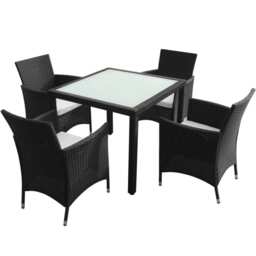 5 Piece Outdoor Dining Set With Cushions Poly Rattan Black Vidaxl