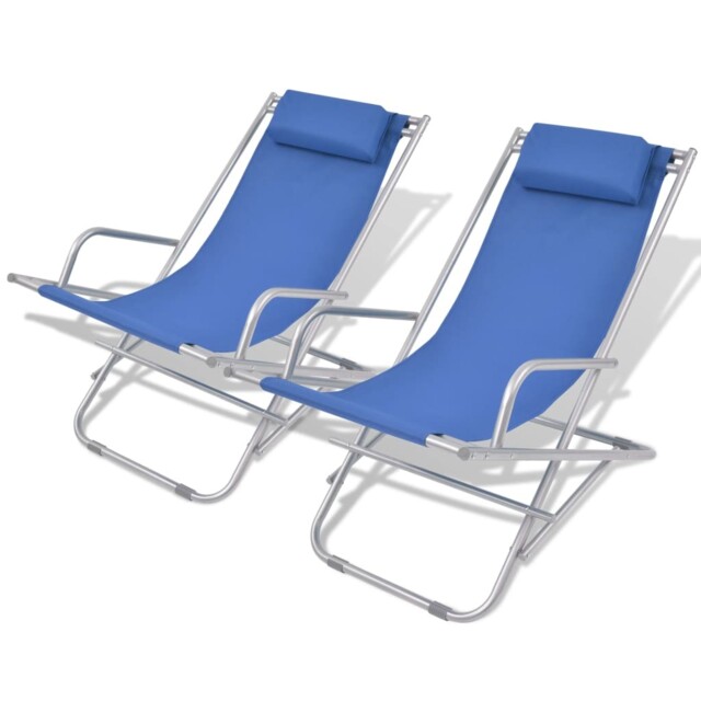 2x Rocking Chairs Steel Folding Camping Chair Sun Lounger Multi