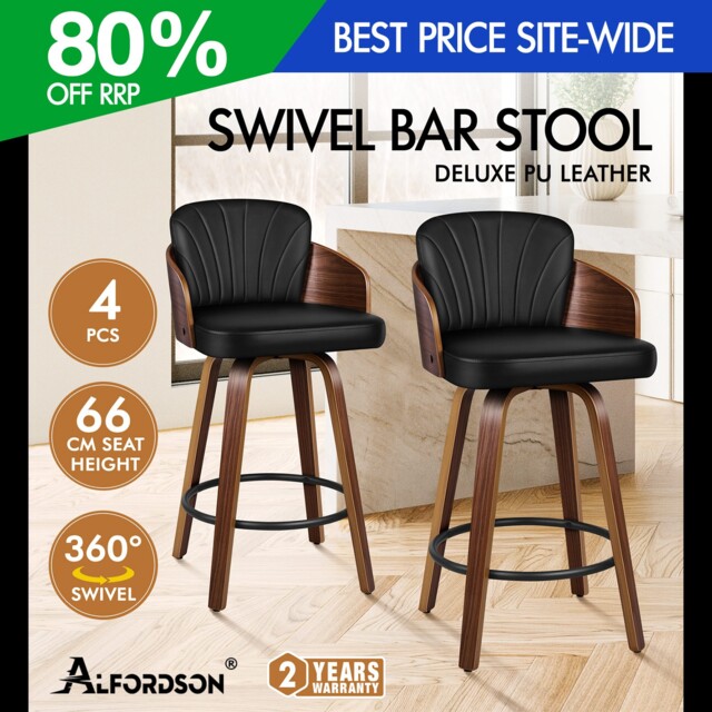 Alfordson 4x Swivel Bar Stools Alice Kitchen Wooden Dining Chair Black