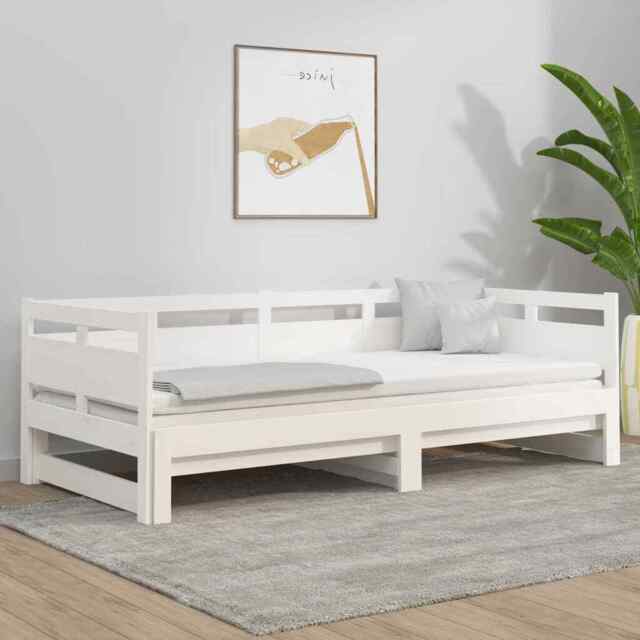 Pull-out Day Bed White Solid Wood Pine 2x(80x200) Cm Vidaxl
