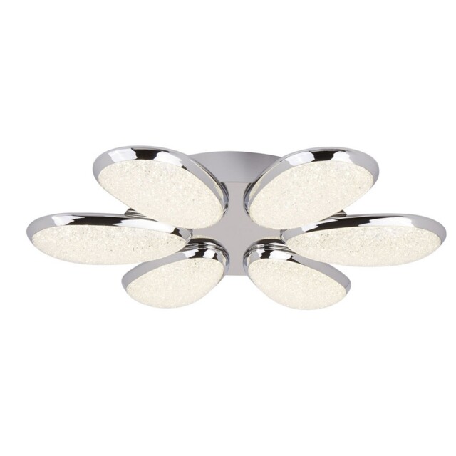 6 Lights Chrome Finish Flush Fitting Ceiling Light With Crushed Ice