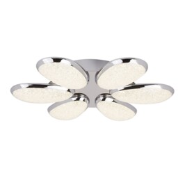 6 Lights Chrome Finish Flush Fitting Ceiling Light With Crushed Ice