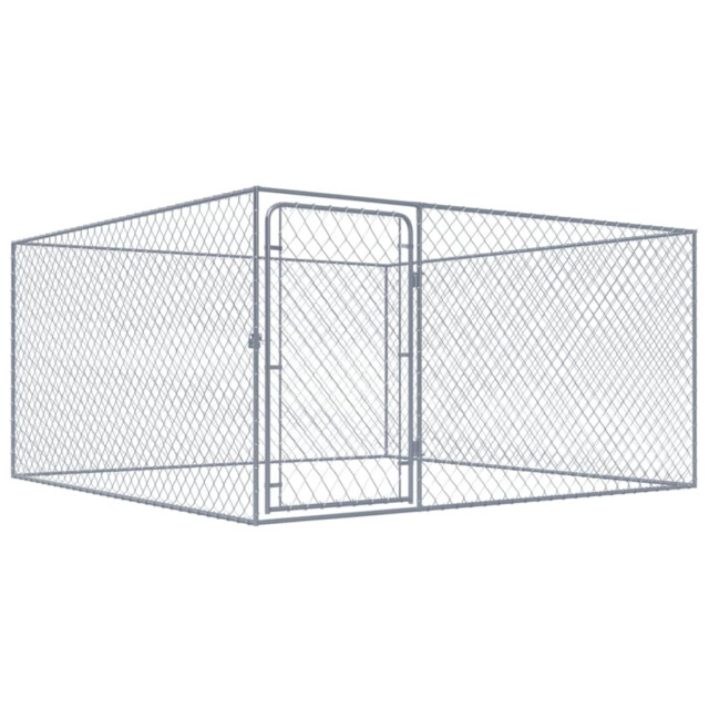 Dog Kennel Outdoor Silver Galvanised Steel 2x2x1m Chain-link Playpen