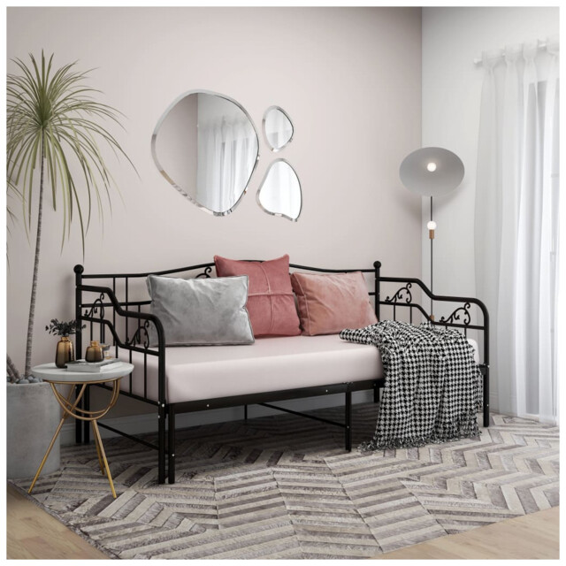 Sofa Bed Frame Black Powder-coated Metal 90x200cm Pull-out