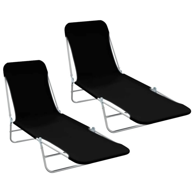 Outdoor Patio 2 Pcs Folding Sun Loungers Set Garden Lounger Beds Chair
