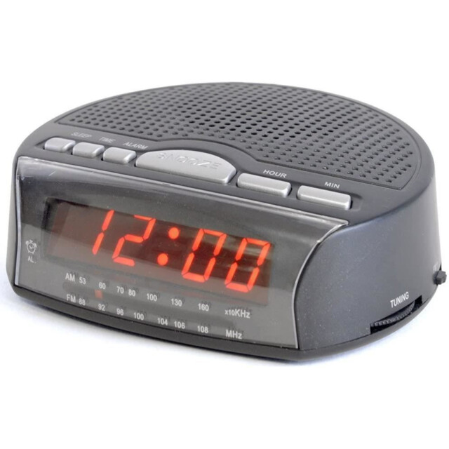 Alarm Clock Radio Black 14x15x5.6cm Am/fm Red Led Snooze Sleep Timer