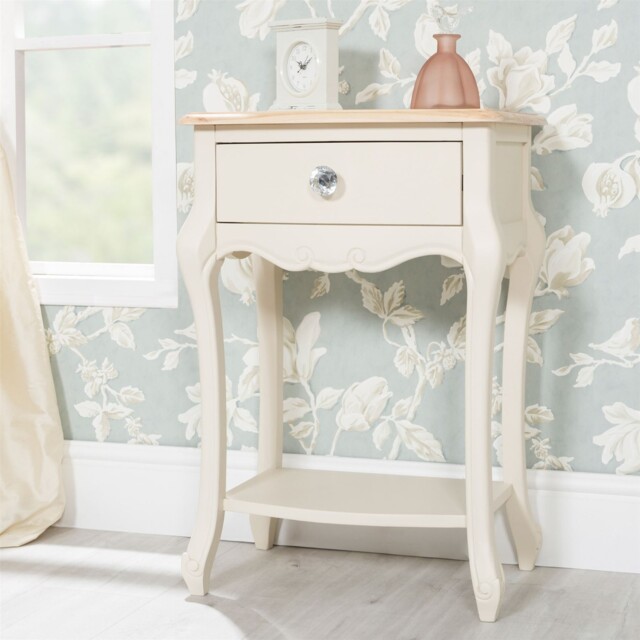 Cream Bedside Table Wood Cabinet With Shelf & Drawer Bedroom Furniture