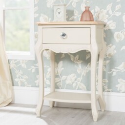Cream Bedside Table Wood Cabinet With Shelf & Drawer Bedroom Furniture