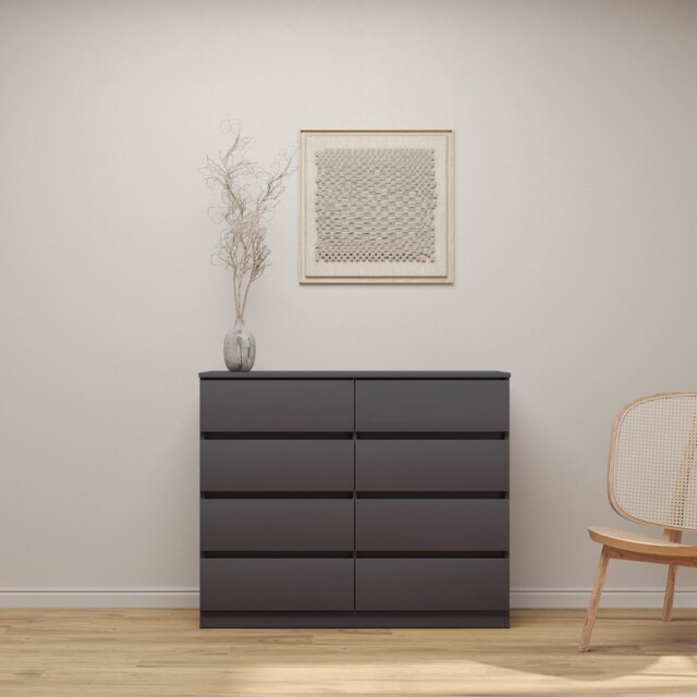 Malvern 8 Drawer Chest Matt Grey Large Modern Storage Freestanding