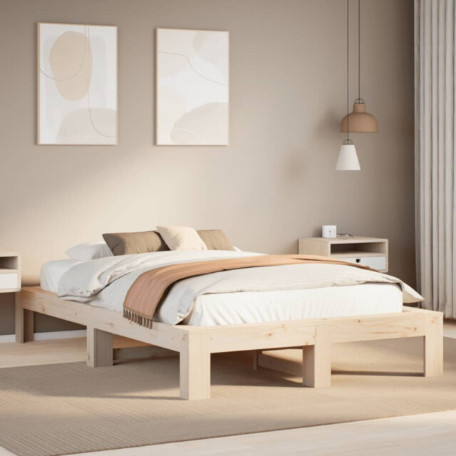 Bed Frame Solid Pine Wood Natural 120x200 Cm Slatted Base Rustic