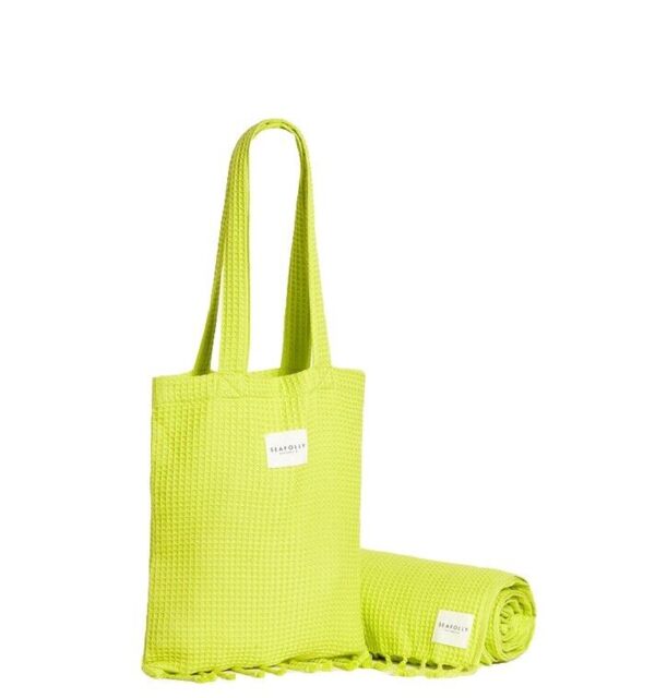 Seafolly Waffle Beach Towel & Tote Set In Wild Lime / Holiday