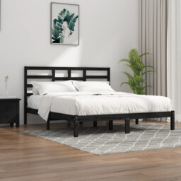 Bed Frame Black Solid Pinewood 75x190cm Small Single Headboard & Slats