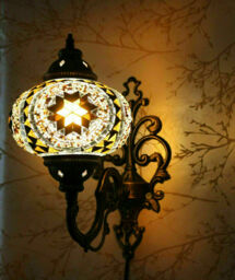Turkish Moroccan Handmade Glass Mosaic Tiffany Style Wall Sconce Lamp