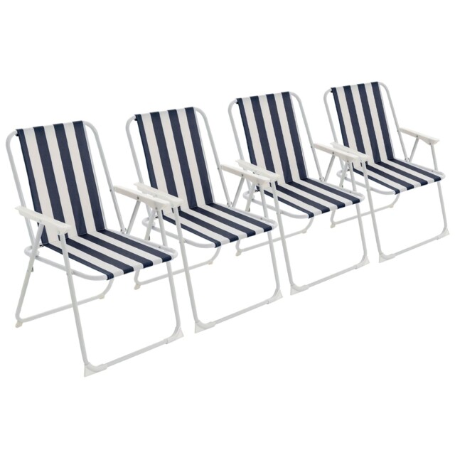 Folding Metal Beach Chairs - Blue Stripe - Pack Of 4