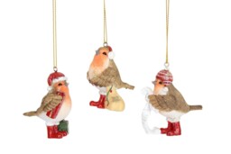 Gisela Graham Set Of Three Hanging Festive Robin Christmas Tree