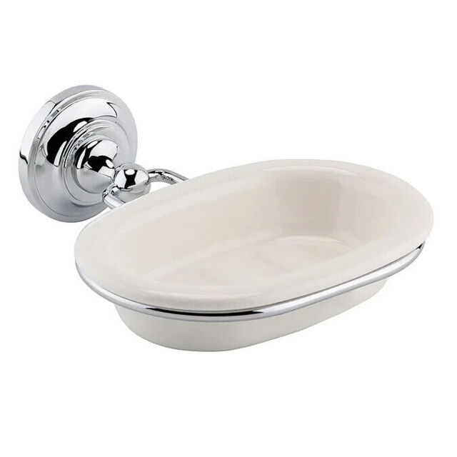 Ultra Traditional Ceramic Soap Dish With Chrome Ring Holder - Lh303