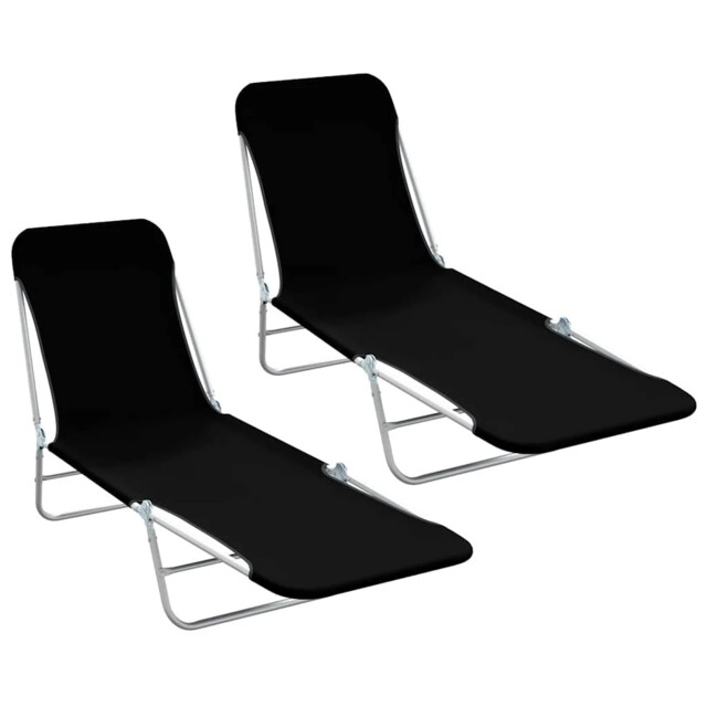 Outdoor Patio 2 Pcs Folding Sun Loungers Set Garden Lounger Beds Chair