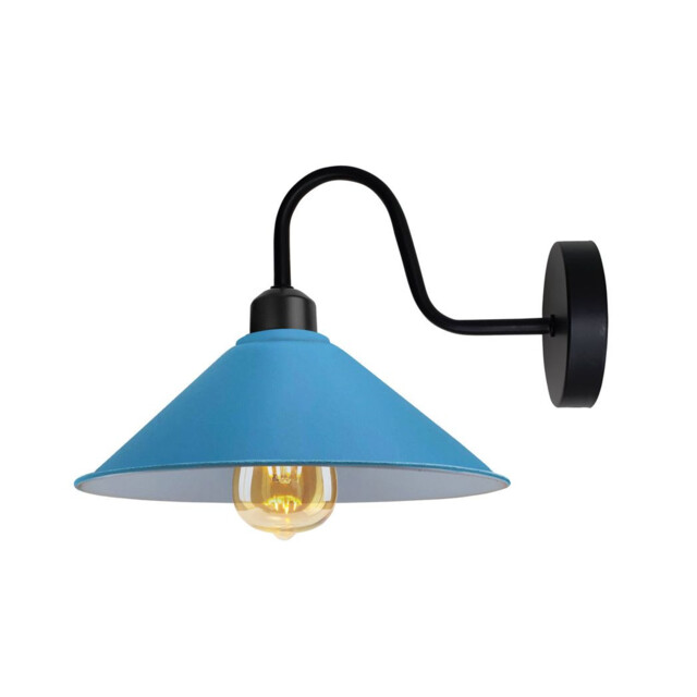 Wall Light Blue Metal Swan Neck Cone Shade 22cm E27 Dimmable Vintage