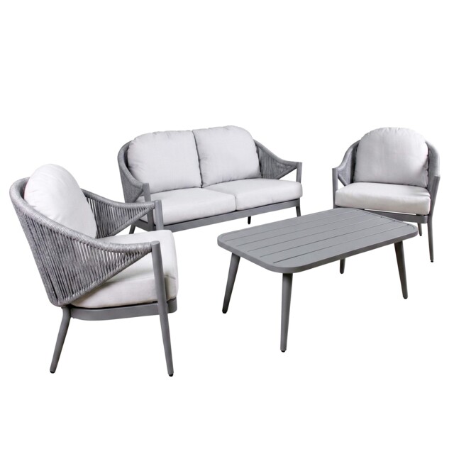 Echo Garden Set 4 Piece, Aluminium Sofa Arm Chair & Table - Grey