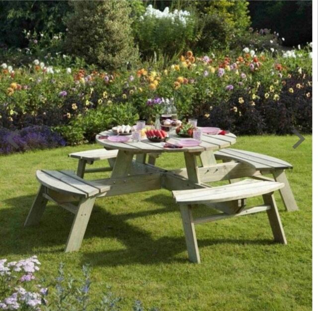 Rowlinson Garden Patio 8 Seater Wooden Round Picnic Table