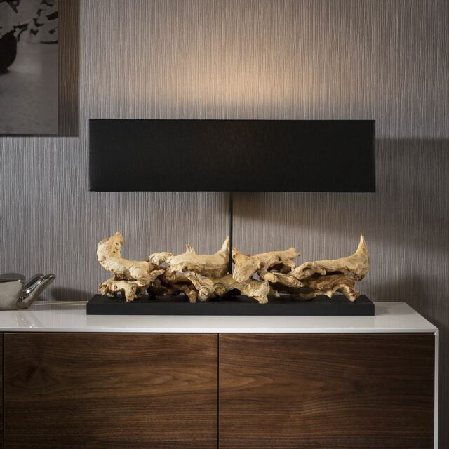 Beautiful Unique Modern Driftwood Table Lamp /light Black Shade Bissau