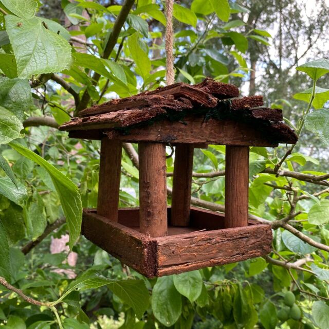 Hanging Wooden Bird Table Feeder Rustic Garden Wild Seed Feeder