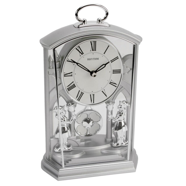 Rhythm Carriage Mantel Clock See Through With Handle Two-tone Silver