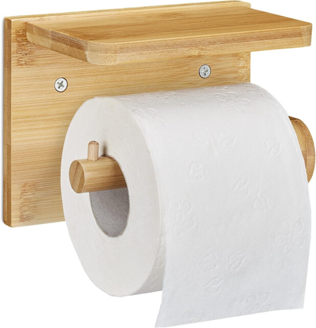 Relaxdays Toilet Roll Holder, Wall Shelf, Phone Holder, Bathroom,