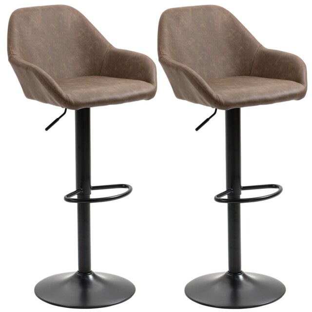 Homcom Adjustable Bar Stools Set Of 2, Swivel Barstool W/ Footrest