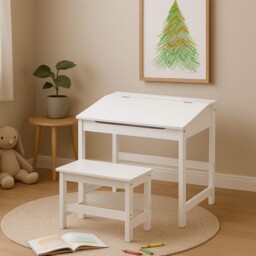 Children's White Desk And Stool - Jordan