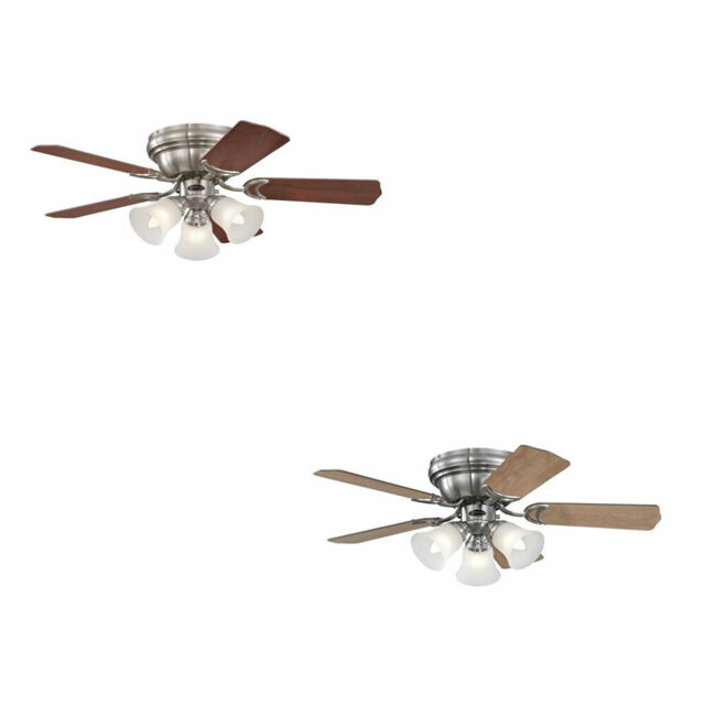 Flush Mount Ceiling Fan With Lights Contempra Nickel 90cm Small Fan