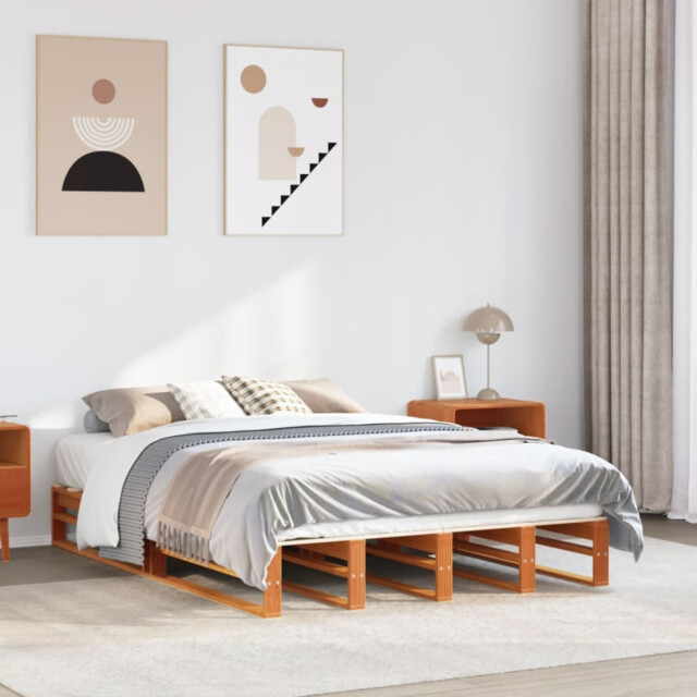 Bed Frame Solid Pine Brown 140x200 Cm Slatted Double Sturdy Bedframe