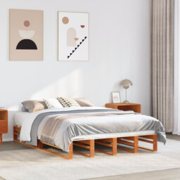 Bed Frame Solid Pine Brown 140x200 Cm Slatted Double Sturdy Bedframe