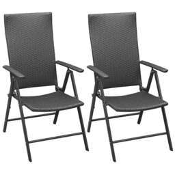 Garden Chair Set 2pc Black Pe Rattan Folding Reclining Alu Frame