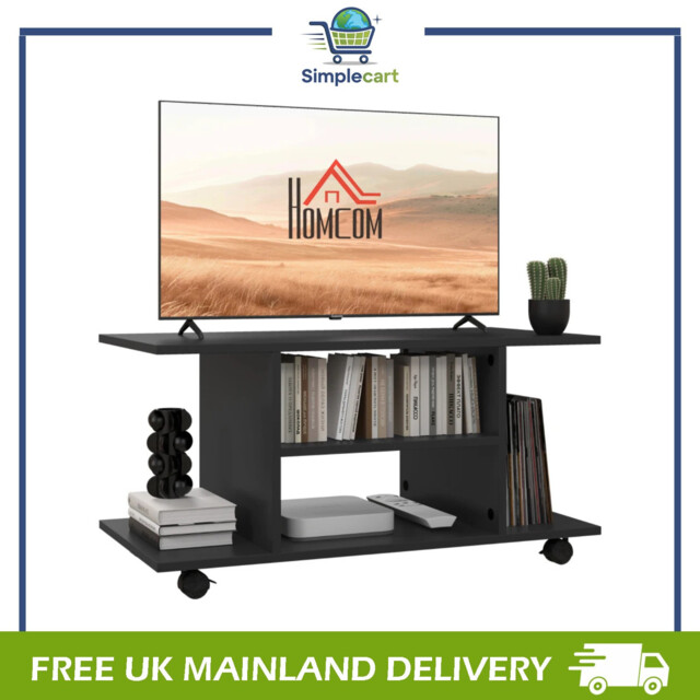 Modern Tv Cabinet Stand Storage Shelves Table Mobile Black