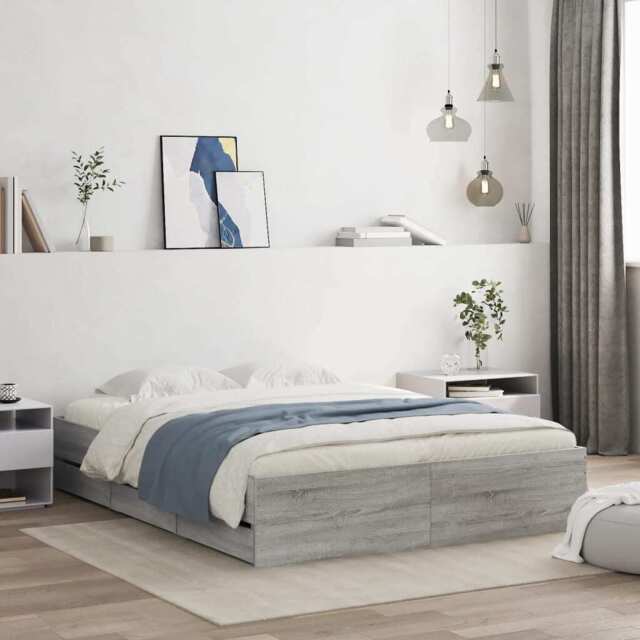 Bed Frame With Drawers Grey Sonoma 140x200 Cm Engineered Wood Vidaxl
