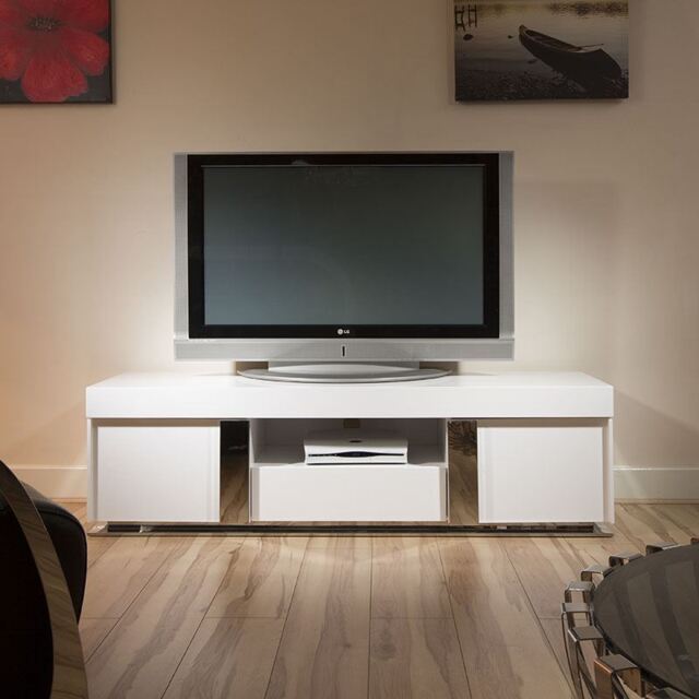 Tv Stand / Cabinet Unit Large 1.6mtr White Gloss Stainless Modern 912f