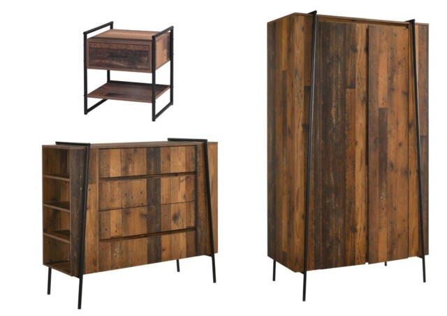 Rustic Oak Bedroom Furniture - Wardrobe 4 Drawer Chest Lamp Table