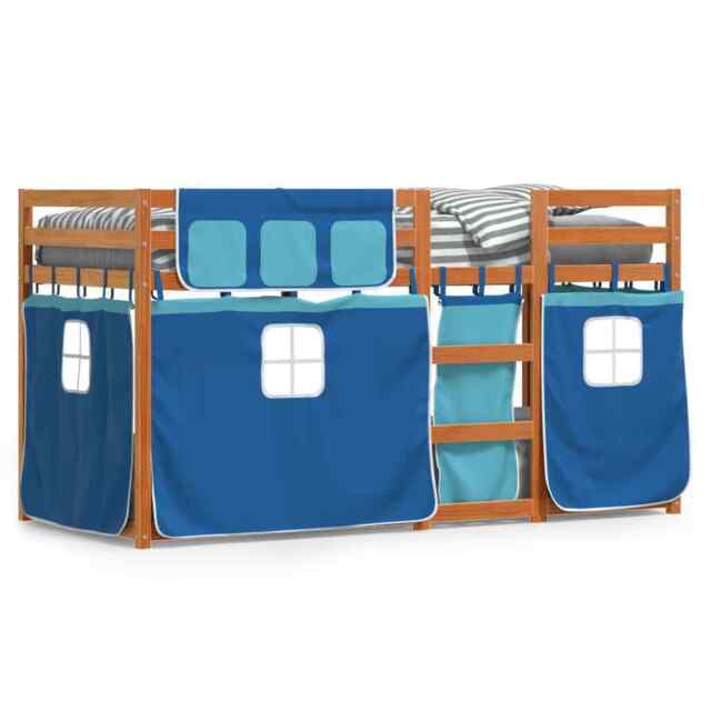 Bunk Bed With Curtains Blue 90x190 Cm Solid Wood Pine Vidaxl