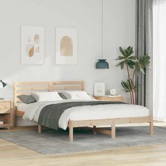 Bed Frame With Headboard Brown 140 X 210 Cm Solid Pine Wood Vidaxl