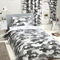 Grey Army Camouflage Single Duvet Cover Set Childrens 2 In 1 Camo
