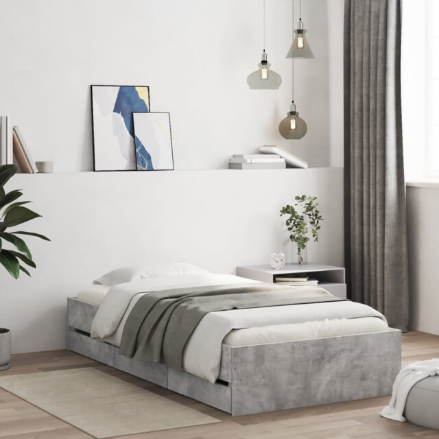 Bed Frame Concrete Grey 90x190 Cm Engineered Wood Modern With 2
