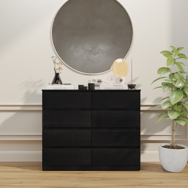 Malvern 8 Drawer Chest Matt Black Large Modern Storage Freestanding