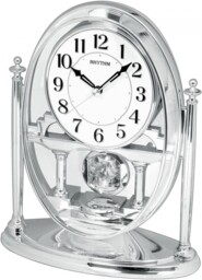 Silver Oval Rhythm Mantel Clock With Crystal Pendulum – Silent Quartz