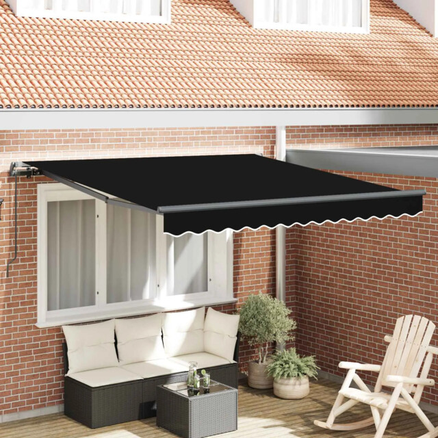 Retractable Awning Black 350 X 250 Cm Polyester And Steel Vidaxl