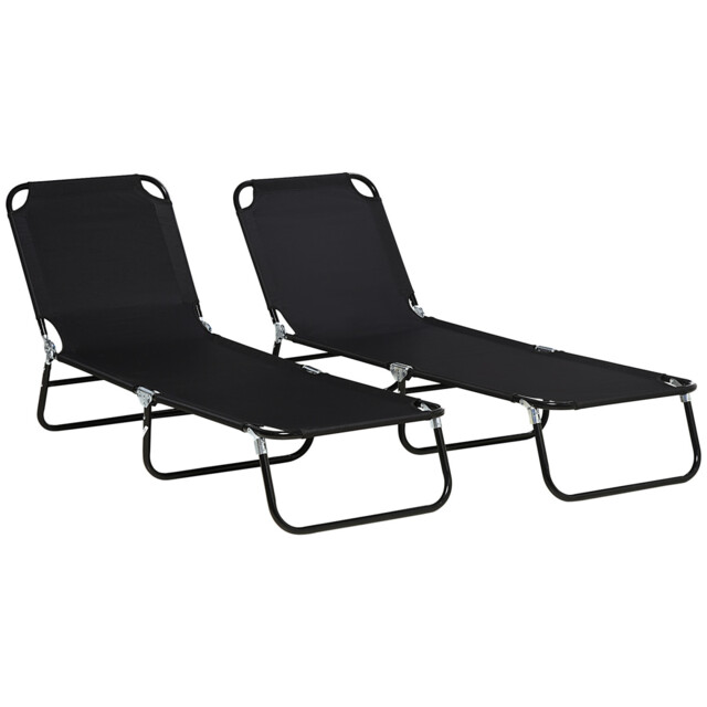 Sun Lounger Set Of 2 Black Steel & Oxford Fabric 188x56x28cm Foldable