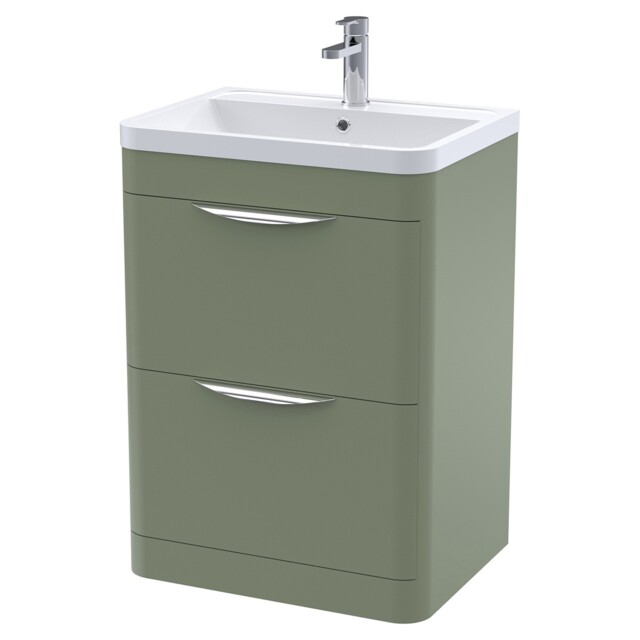Nuie Parade Satin Green 600mm 2 Drawer Vanity Unit And Polymarble