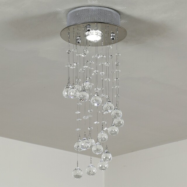 Homcom Crystal Ceiling Light Chandelier Spiral Rain Drop Pendant Lamp